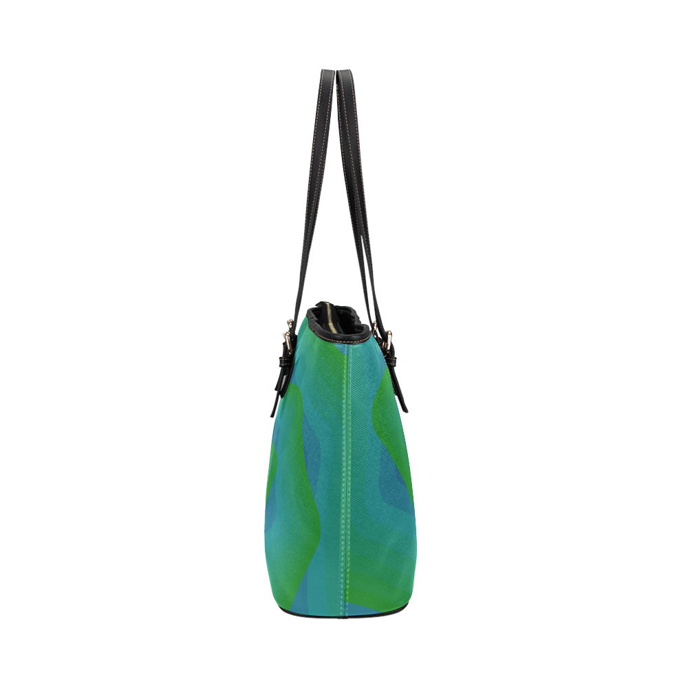 Green blue wave Leather Tote Bag/Large (Model 1651)