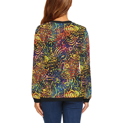 Rainbow Dotted Floral Batik Pattern All Over Print Crewneck Sweatshirt for Women (Model H18)