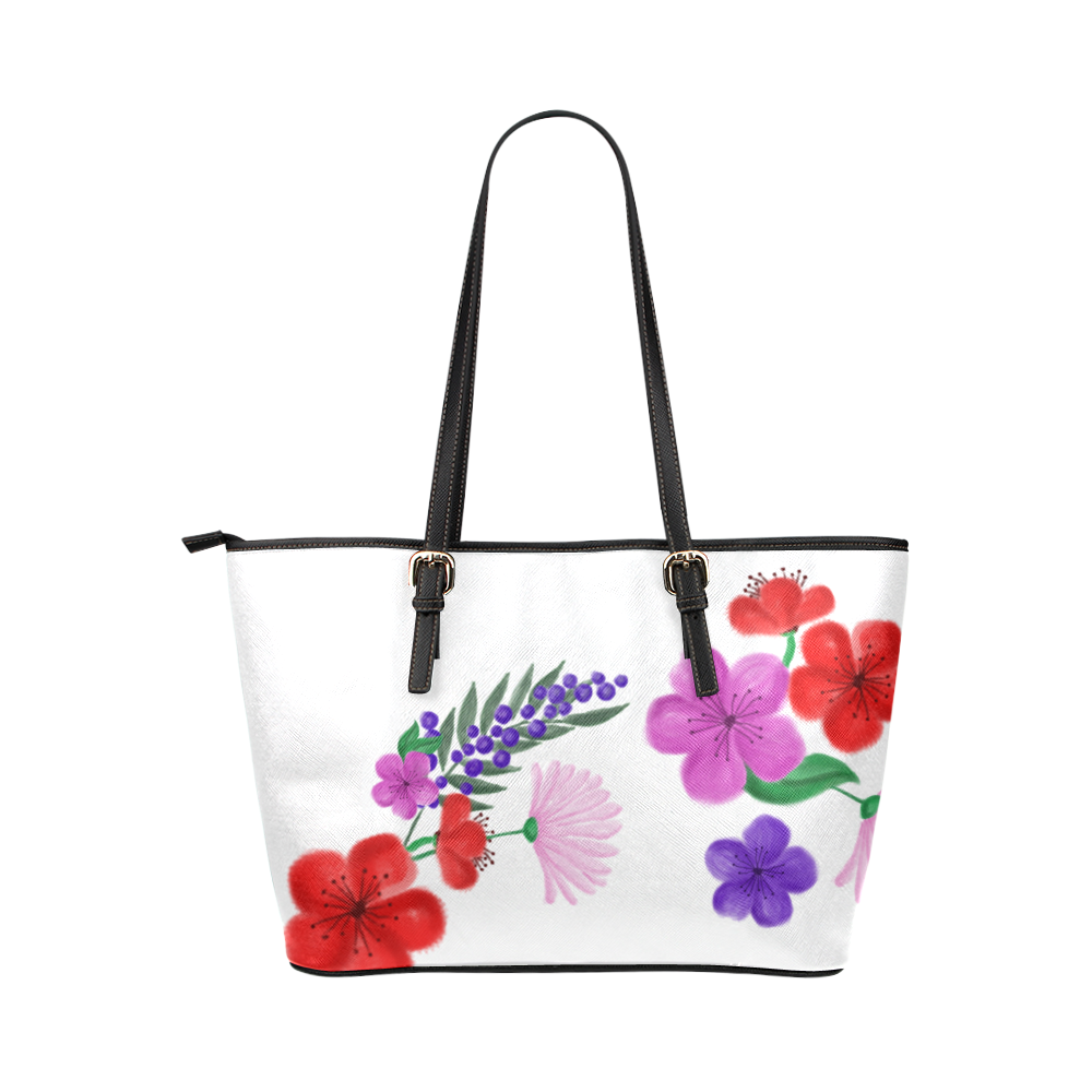 BUNCH OF FLOWERS Leather Tote Bag/Large (Model 1651)