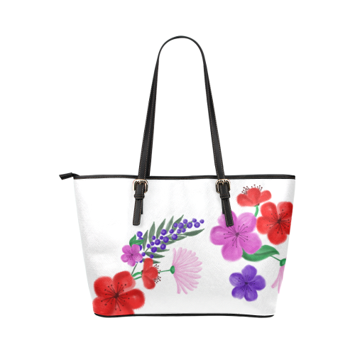 BUNCH OF FLOWERS Leather Tote Bag/Large (Model 1651)