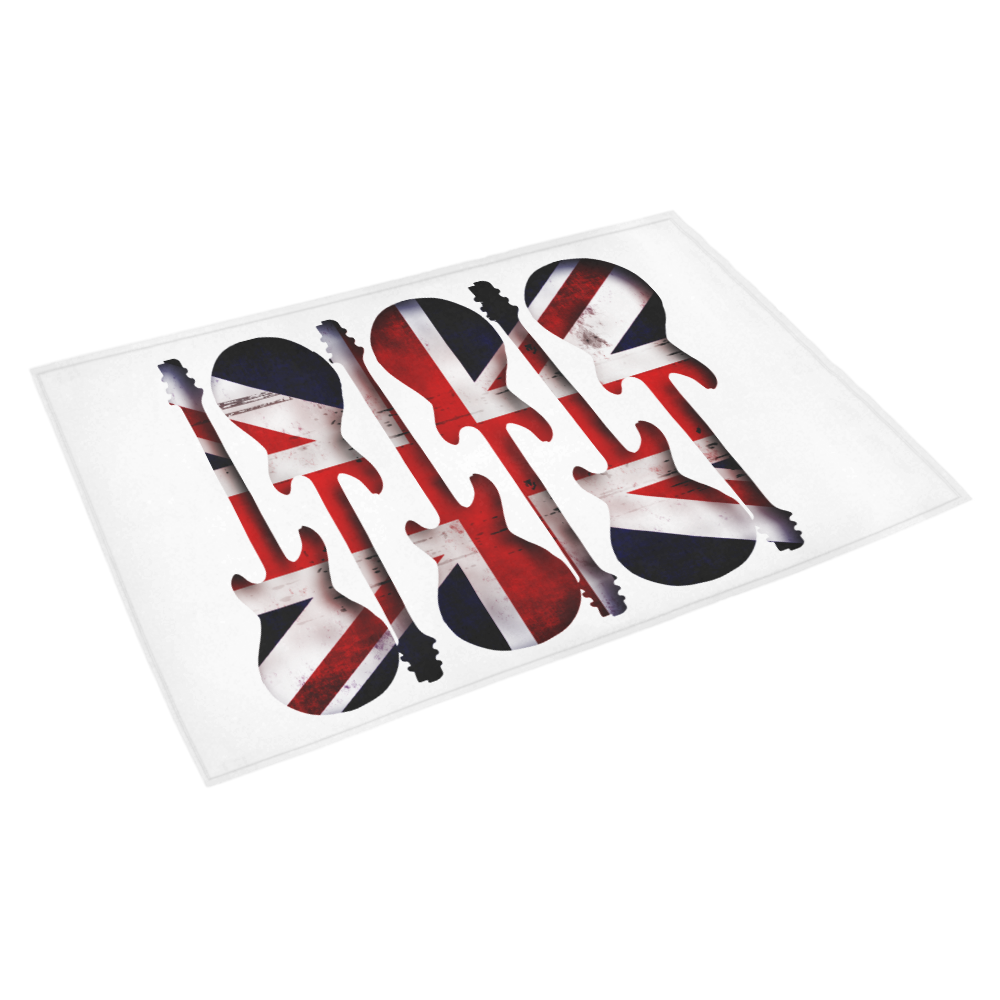 Union Jack British UK Flag Guitars on White Azalea Doormat 30" x 18" (Sponge Material)