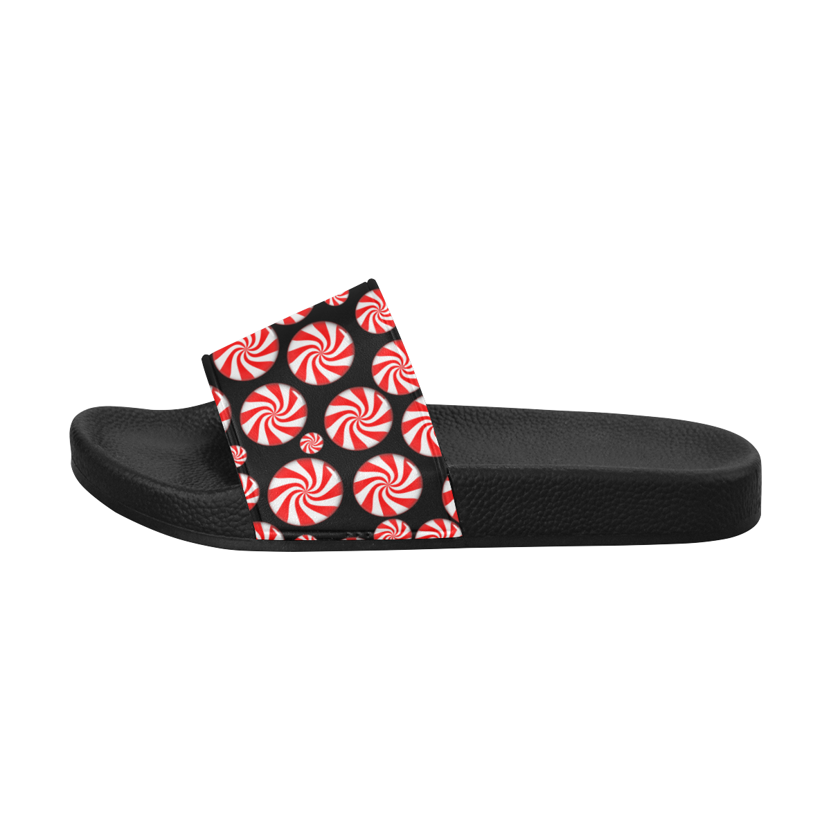Christmas Peppermint Candy on Black Men's Slide Sandals/Large Size (Model 057)