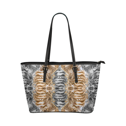 Luxury Abstract Design Leather Tote Bag/Large (Model 1651)