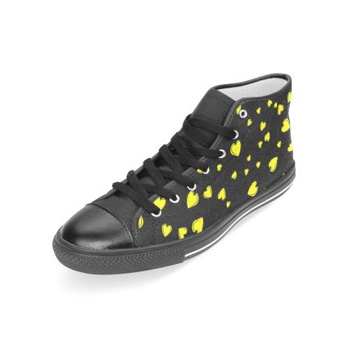 Yellow Hearts Floating on Black Women's Classic High Top Canvas Shoes (Model 017)