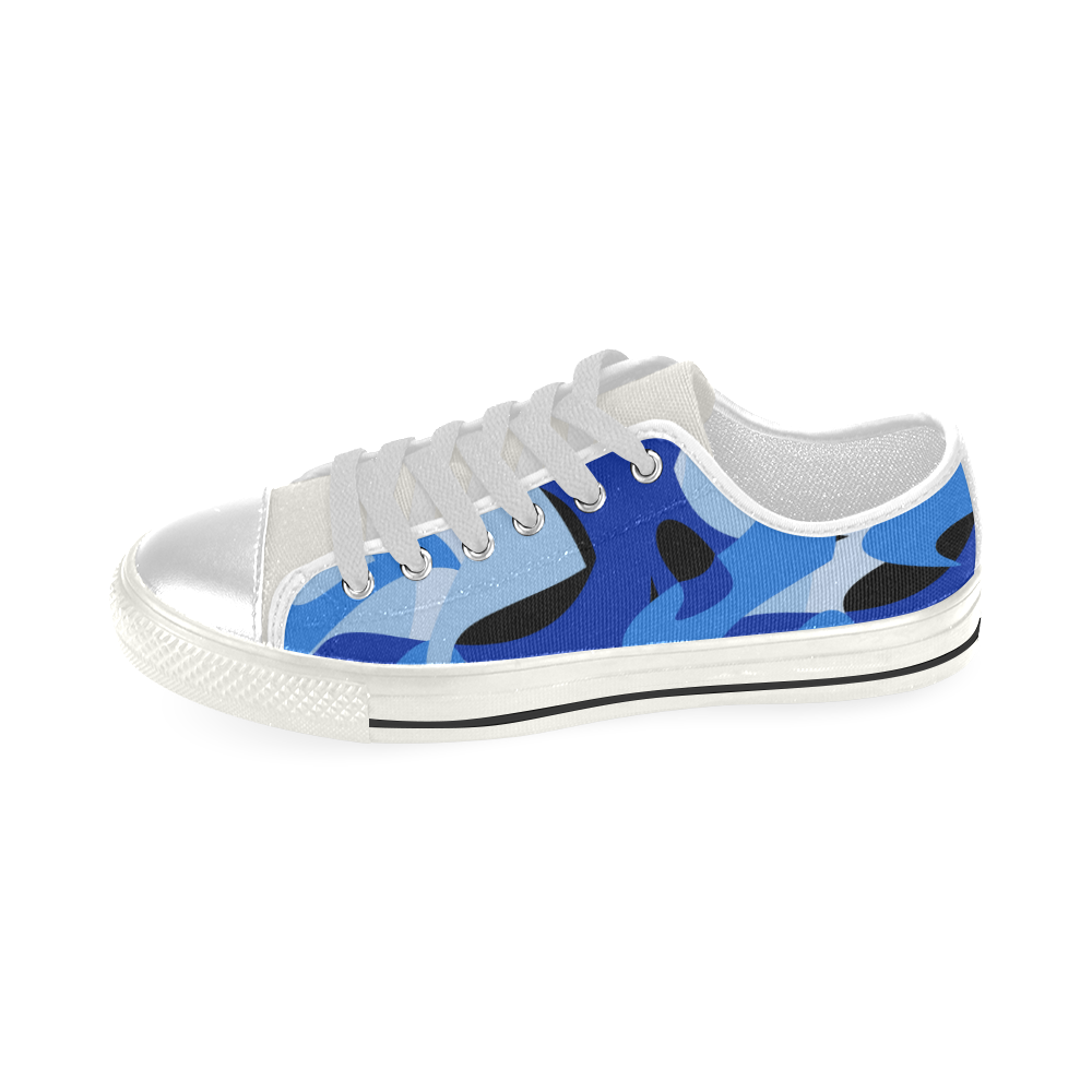 Camouflage Abstract Blue and Black Low Top Canvas Shoes for Kid (Model 018)