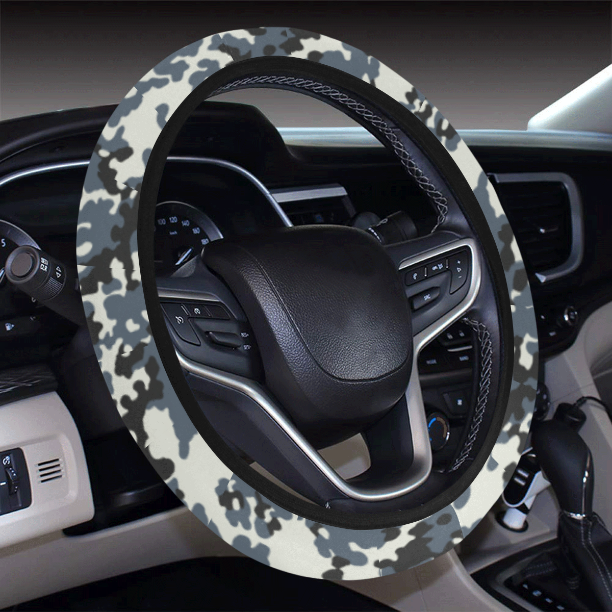 Urban City Black/Gray Digital Camouflage Steering Wheel Cover with Elastic Edge