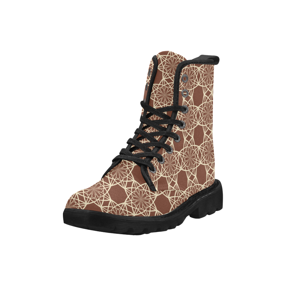 Brown and Beige Flowers Pattern Martin Boots for Women (Black) (Model 1203H)