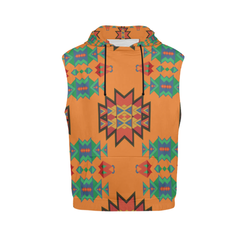 Misc shapes on an orange background All Over Print Sleeveless Hoodie for Men (Model H15)