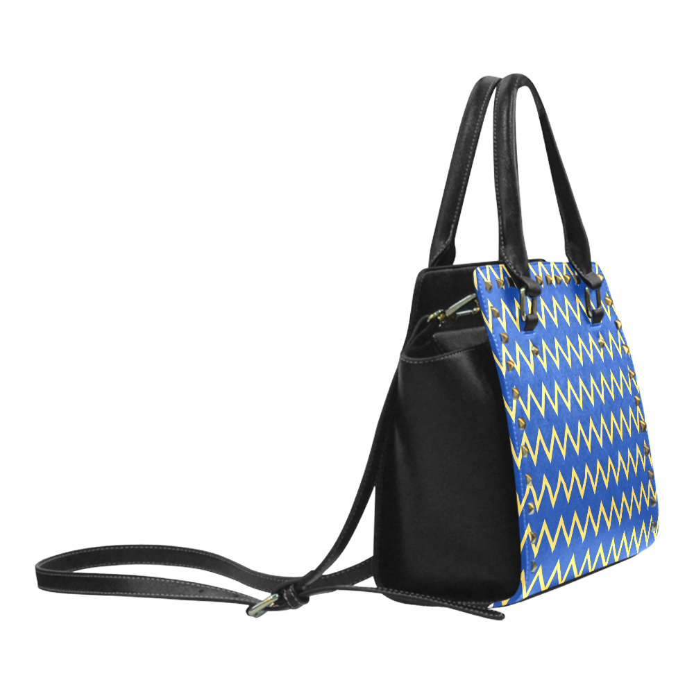 Chevron Jaune/Bleu Rivet Shoulder Handbag (Model 1645)