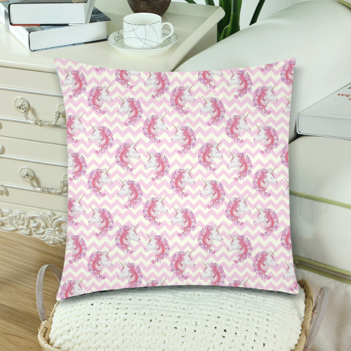 Pink Zigzag Unicorn Custom Zippered Pillow Cases 18"x 18" (Twin Sides) (Set of 2)