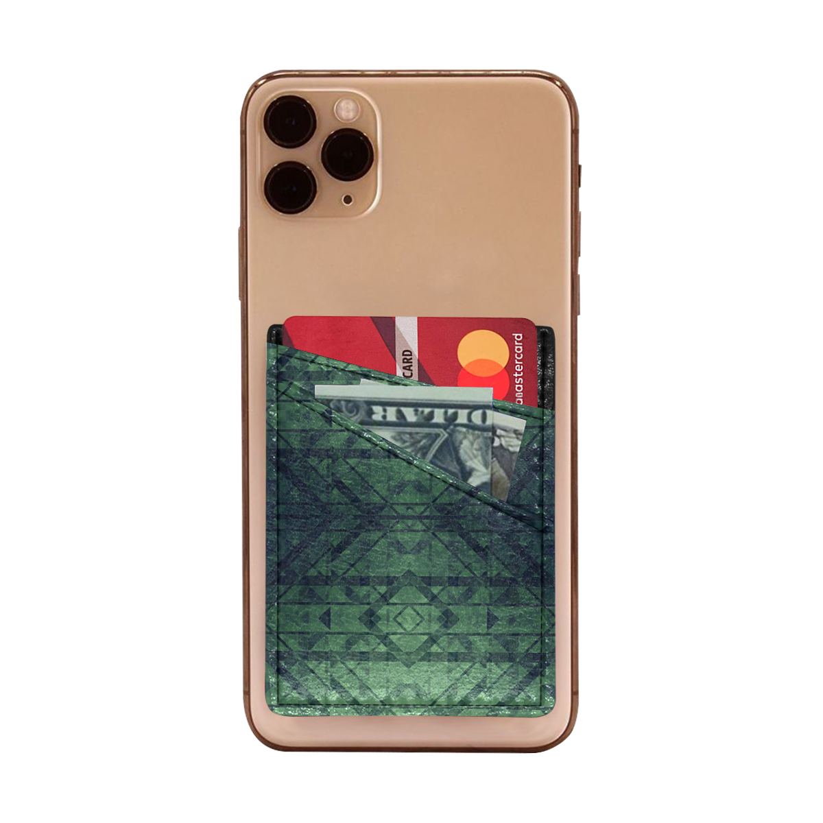 Green Geometric Design Cell Phone Card Holder