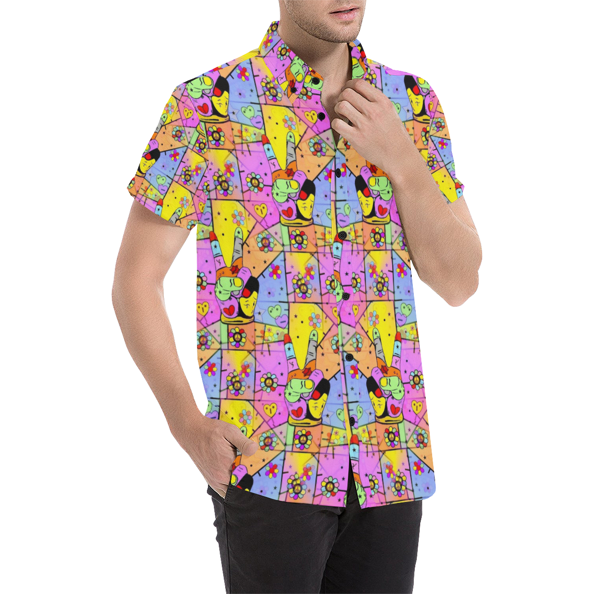Peace Popart by Nico Bielow Men's All Over Print Short Sleeve Shirt (Model T53)
