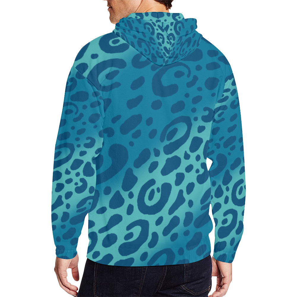 Blue Leopard Print Hoodie All Over Print Full Zip Hoodie for Men (Model H14)