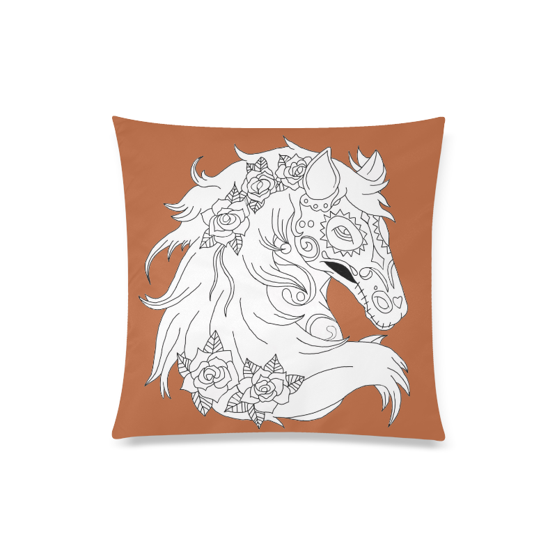 Color Me Sugar Skull Horse Rust Custom Zippered Pillow Case 20"x20"(Twin Sides)