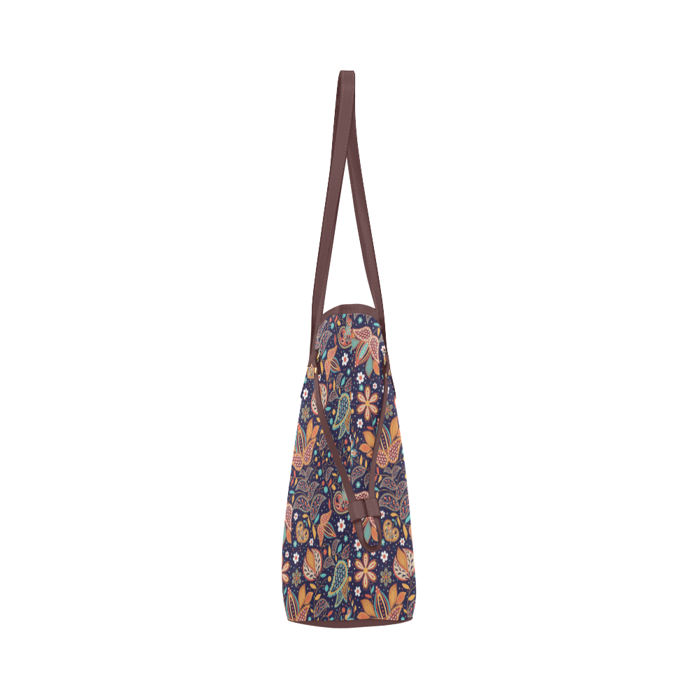 Floral Paisley Pattern - Navy Clover Canvas Tote Bag (Model 1661)