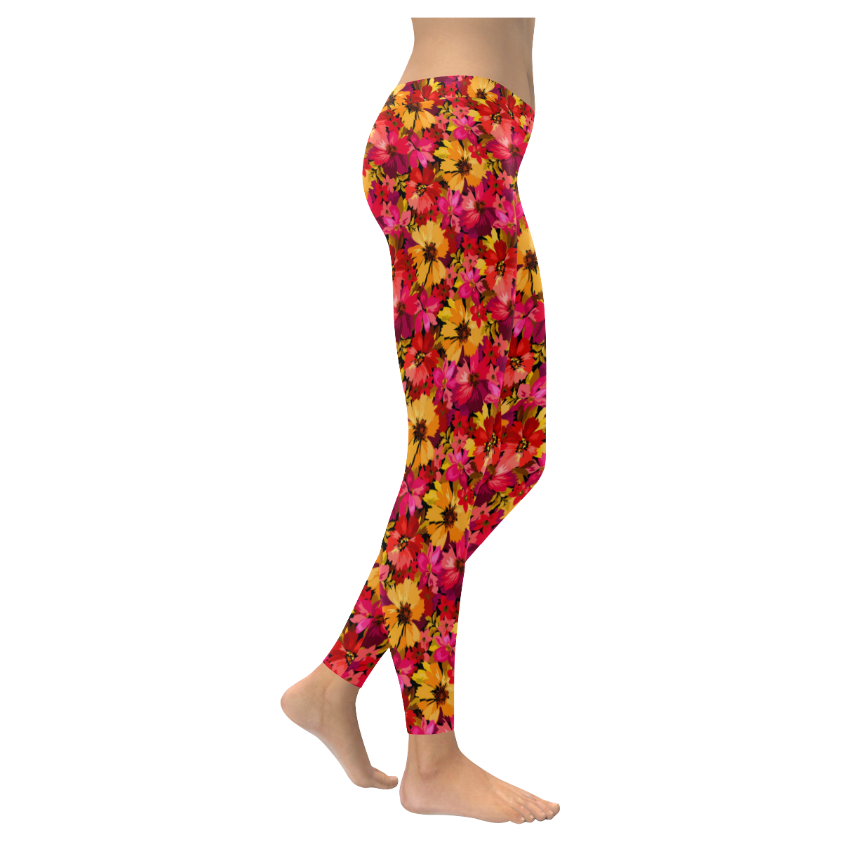 Flower Pattern Women's Low Rise Leggings (Invisible Stitch) (Model L05)
