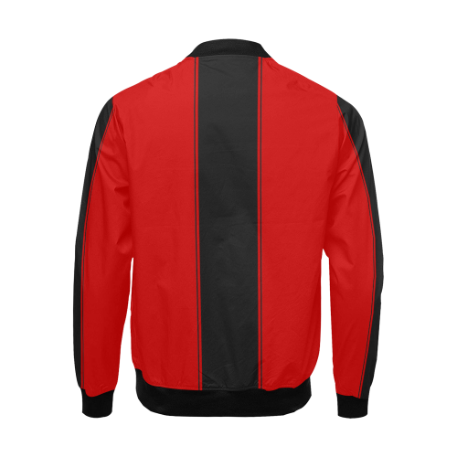 Racing Stripe Center Black and Red All Over Print Bomber Jacket for Men (Model H19)