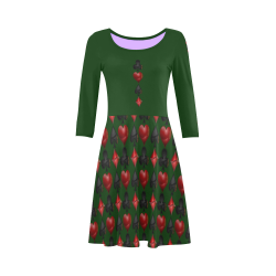 Las Vegas Black and Red Poker Casino Card Shapes on Green 3/4 Sleeve Sundress (D23)