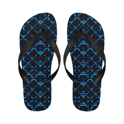 Diagonal Blue & Black Plaid  modern style Flip Flops for Men/Women (Model 040)