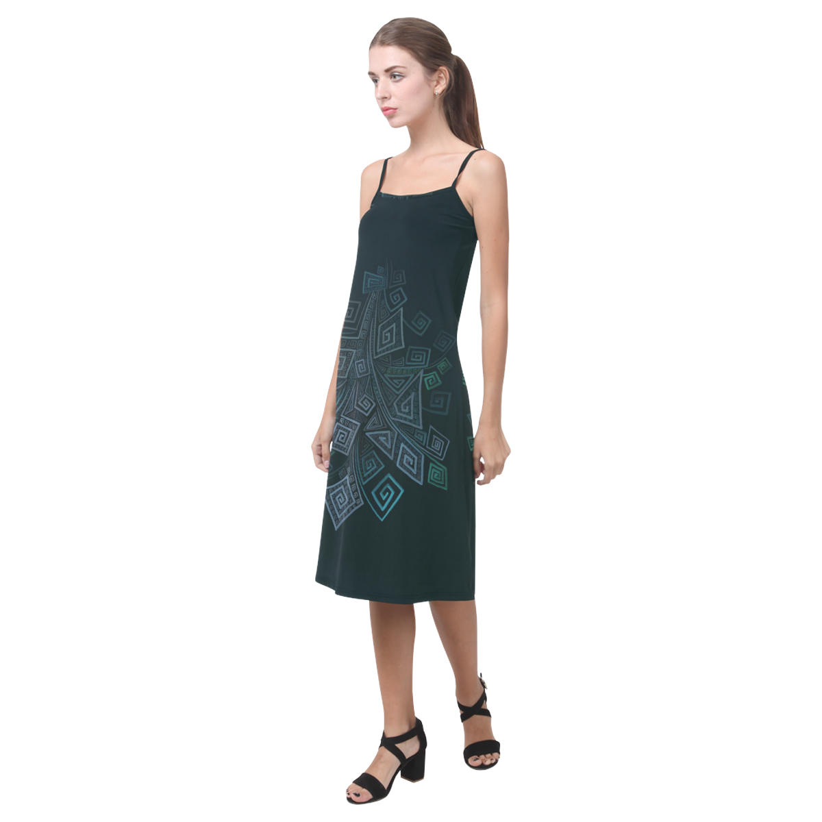 3D Psychedelic Abstract Square Explosion Alcestis Slip Dress (Model D05)