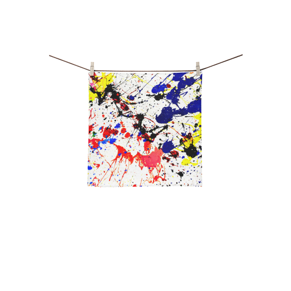 Blue & Red Paint Splatter Square Towel 13“x13”
