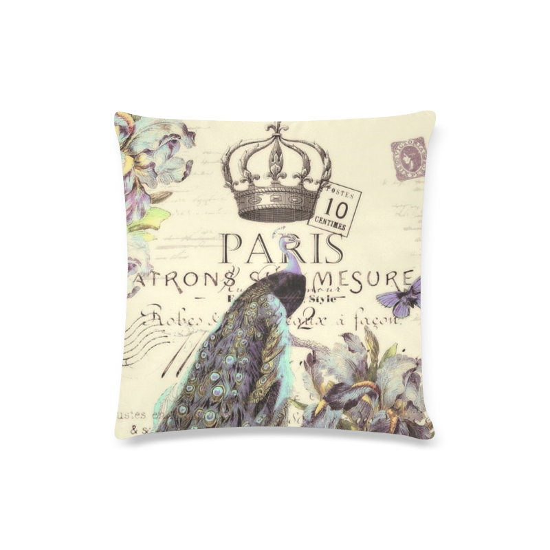 Peacock and crown Custom Zippered Pillow Case 16"x16"(Twin Sides)