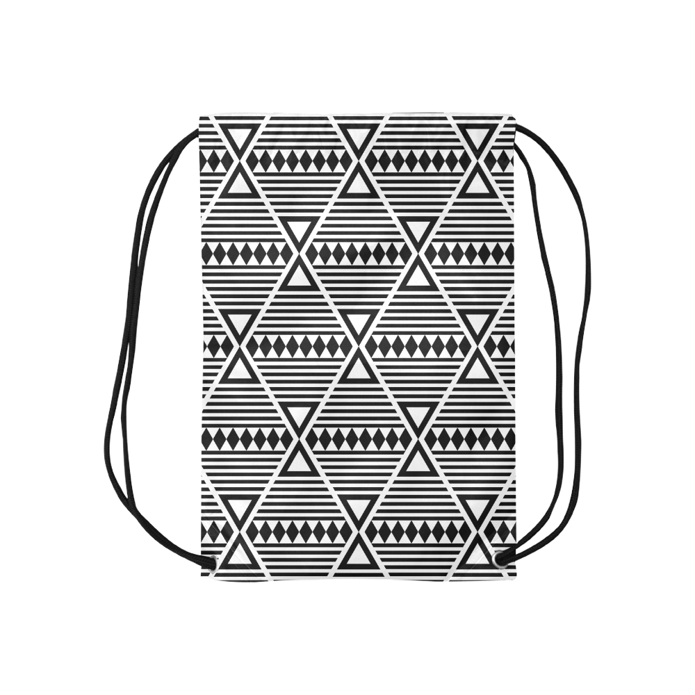 Black Aztec Tribal Small Drawstring Bag Model 1604 (Twin Sides) 11"(W) * 17.7"(H)