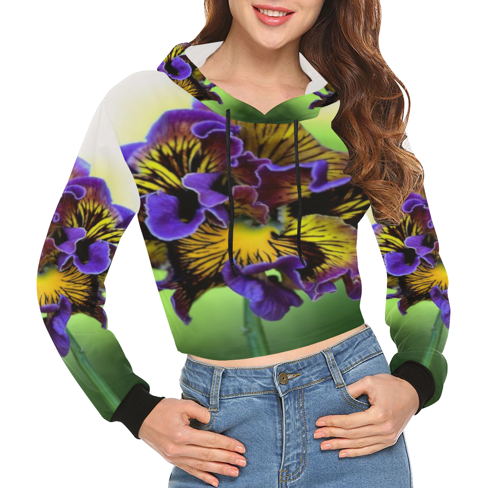 violet flower All Over Print Crop Hoodie for Women (Model H22)