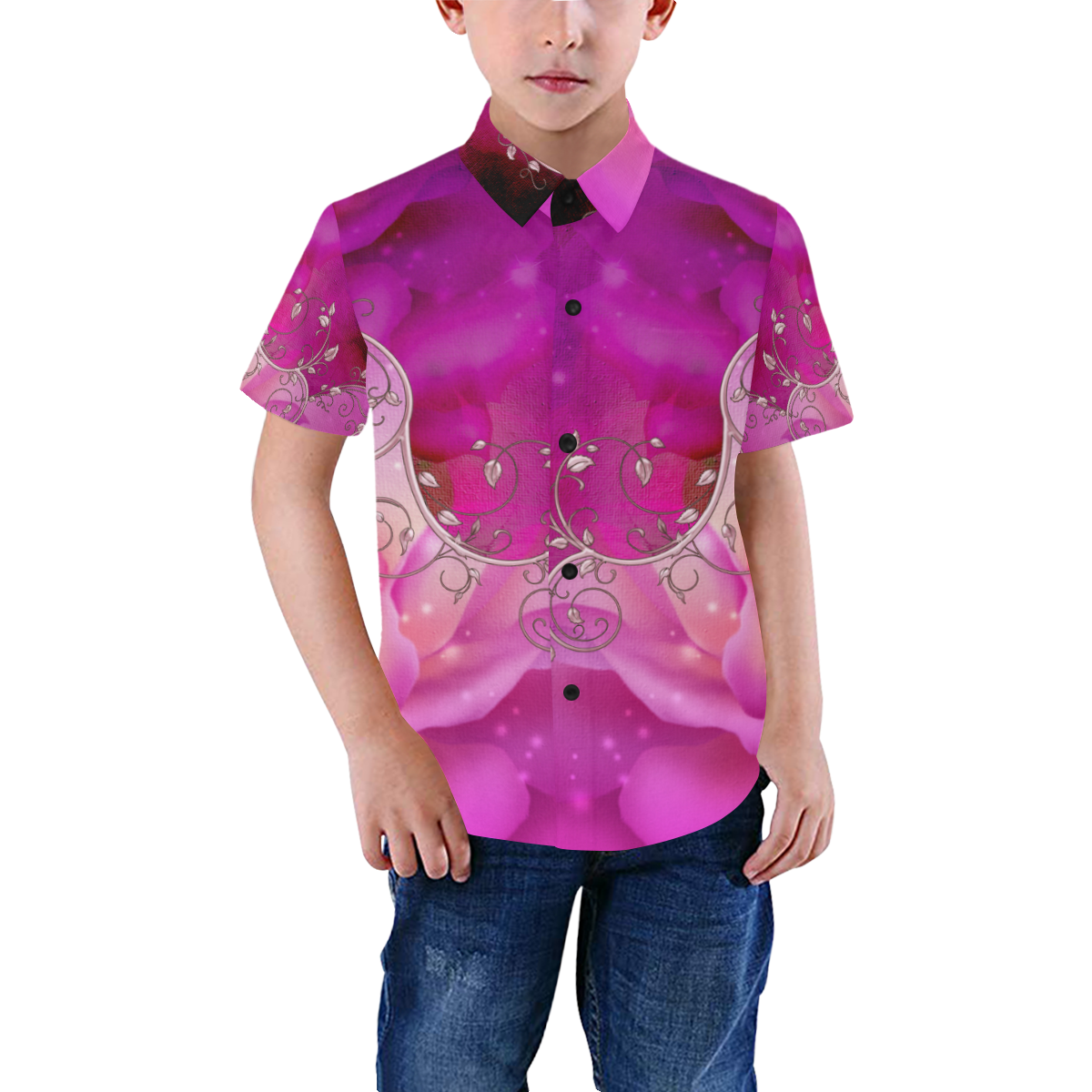 Wonderful floral design Boys' All Over Print Short Sleeve Shirt (Model T59)