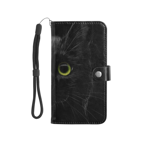 Black Cat Flip Leather Purse for Mobile Phone/Large (Model 1703)