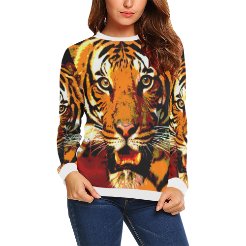 TIGER 14 All Over Print Crewneck Sweatshirt for Women (Model H18)