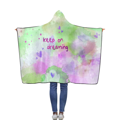 KEEP ON DREAMING - lilac and green Flannel Hooded Blanket 40''x50''