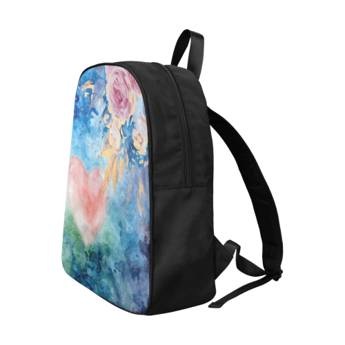 Heart and Flowers - Pink and Blue Fabric School Backpack (Model 1682) (Large)