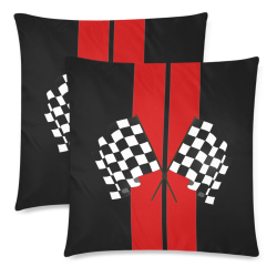 Race Car Stripe, Checkered Flag, Black and Red Custom Zippered Pillow Cases 18"x 18" (Twin Sides) (Set of 2)