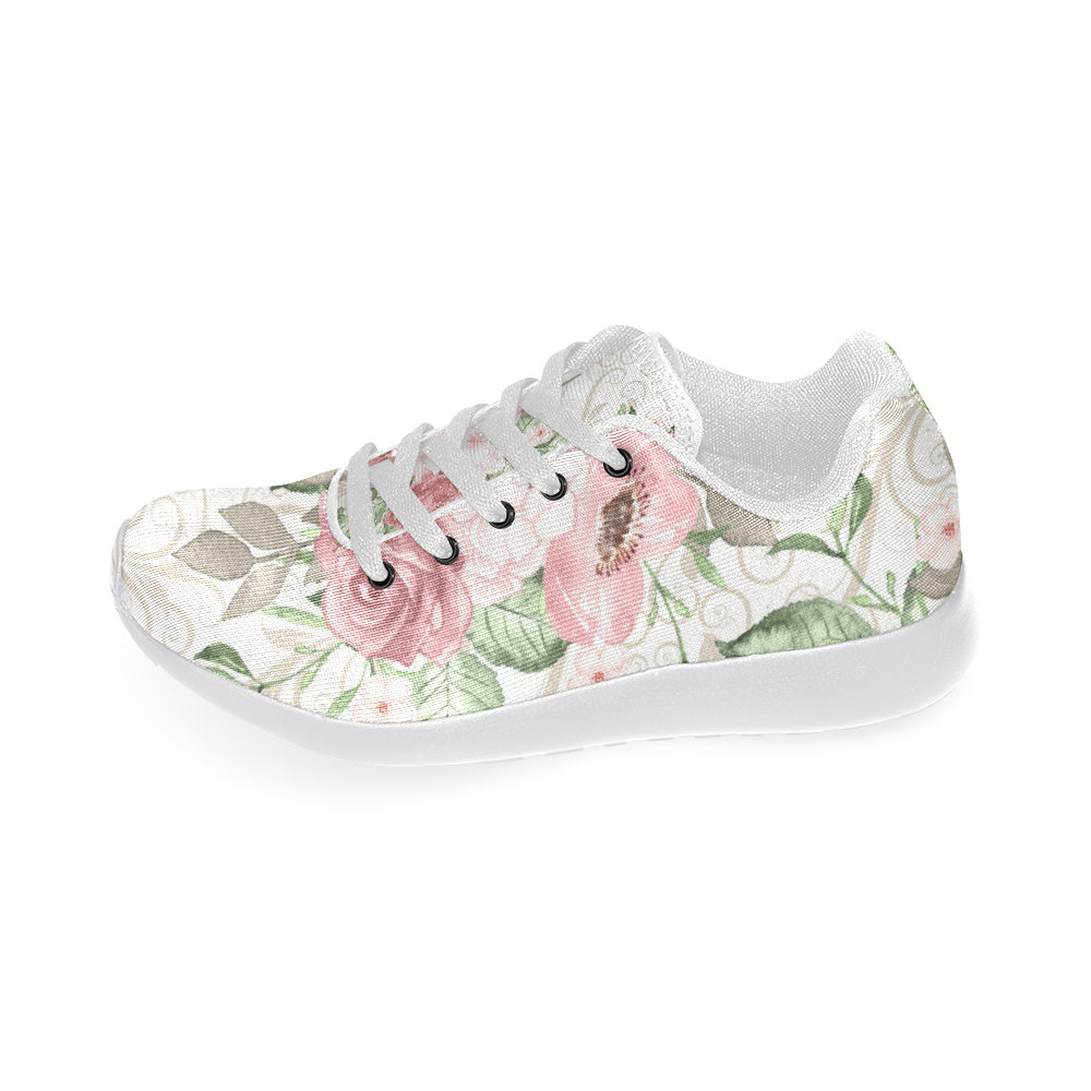Pink Romance Shoes, Floral Women’s Running Shoes (Model 020)