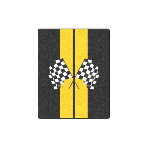 Racing Stripe, Checkered Flags, Black and Yellow Blanket 40"x50"