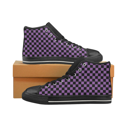 Violet Checkered Women's Classic High Top Canvas Shoes (Model 017)