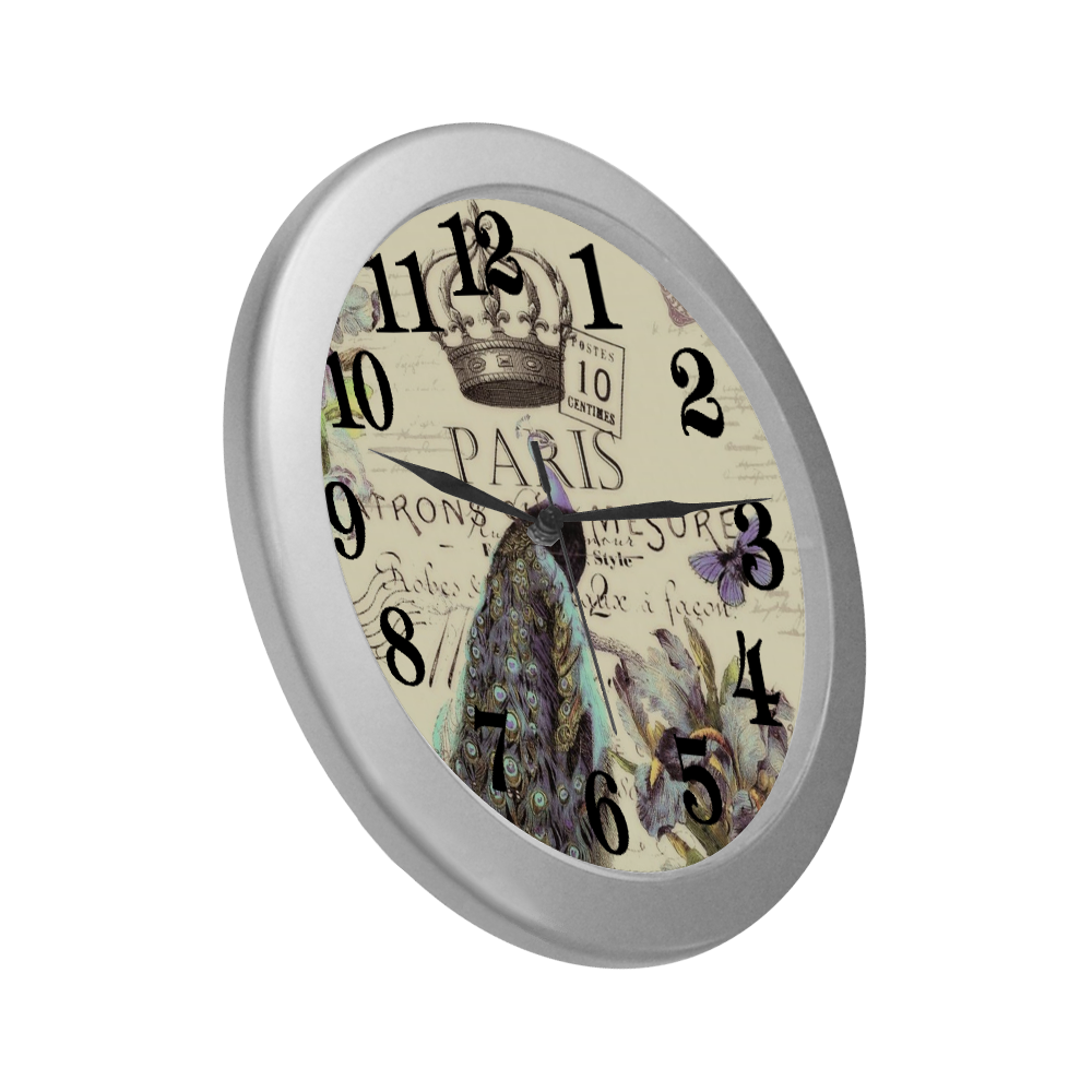 Peacock and crown Silver Color Wall Clock