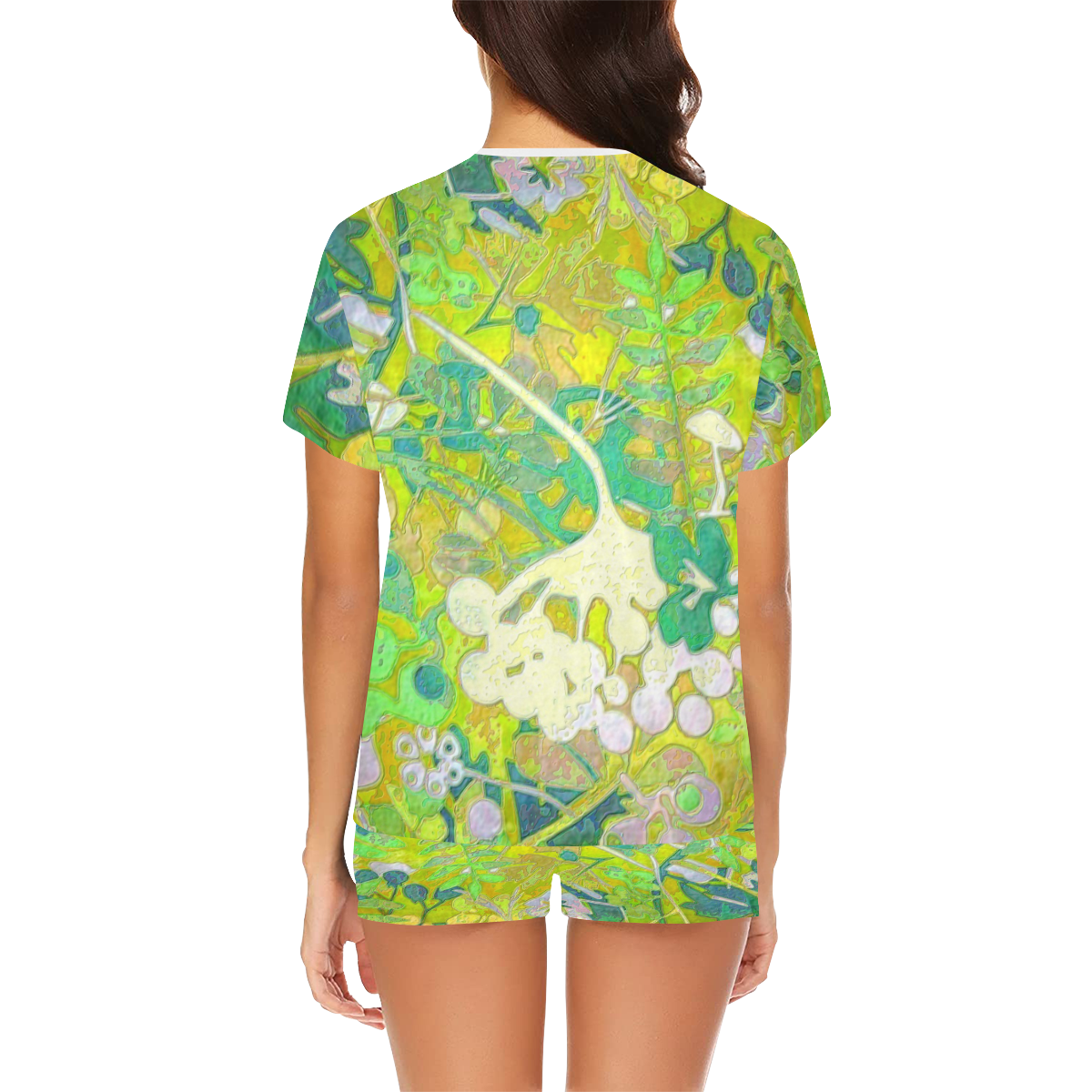 floral abstract in shades of green Women's Short Pajama Set