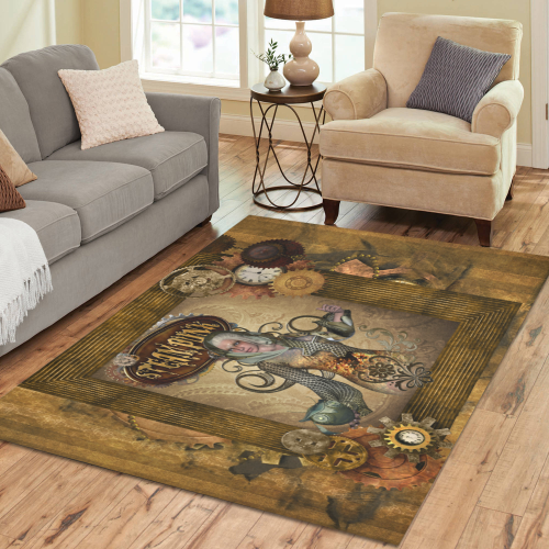 Steampunk lady with owl Area Rug7'x5'