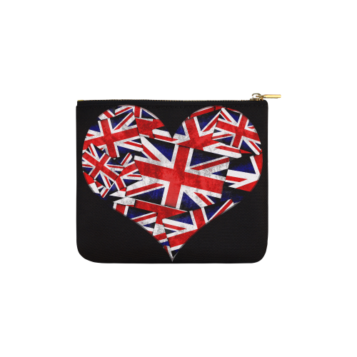 Union Jack British UK Flag Heart Black Carry-All Pouch 6''x5''