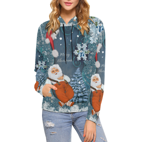 Funny Santa Claus All Over Print Hoodie for Women (USA Size) (Model H13)