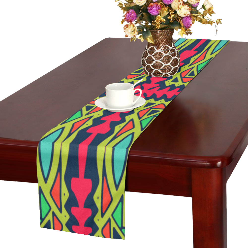 Distorted shapes on a blue background Table Runner 16x72 inch