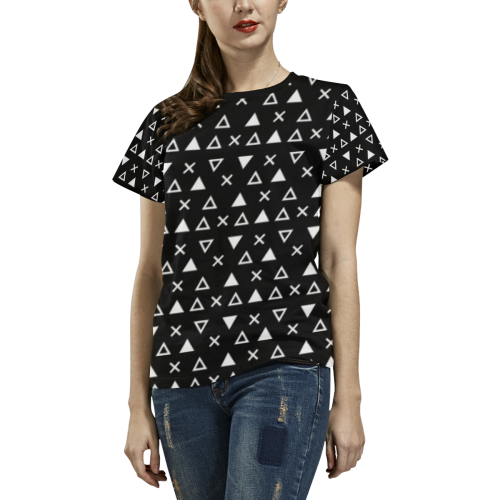 Geo Line Triangle All Over Print T-shirt for Women/Large Size (USA Size) (Model T40)
