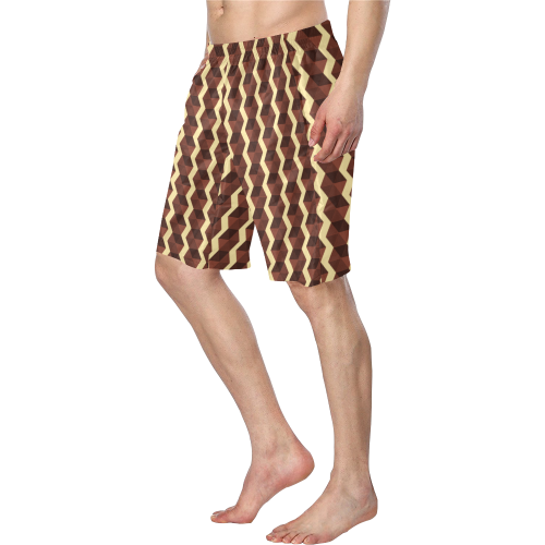 Brown and Gold Print Men's Swim Trunk (Model L21)