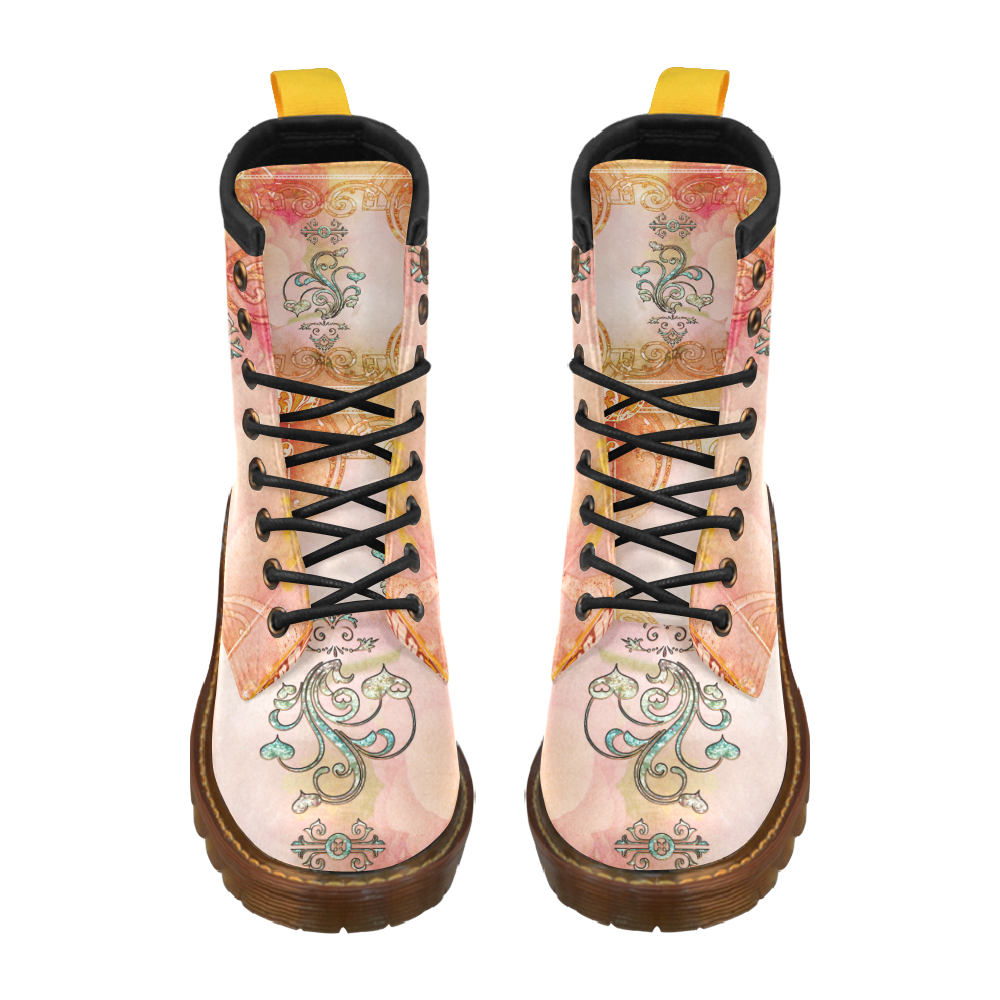 Wonderful hearts, vintage background High Grade PU Leather Martin Boots For Women Model 402H