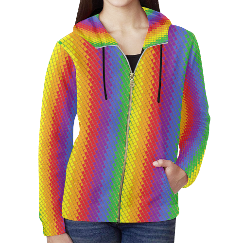Rainbow Pattern by K.Merske All Over Print Full Zip Hoodie for Women (Model H14)
