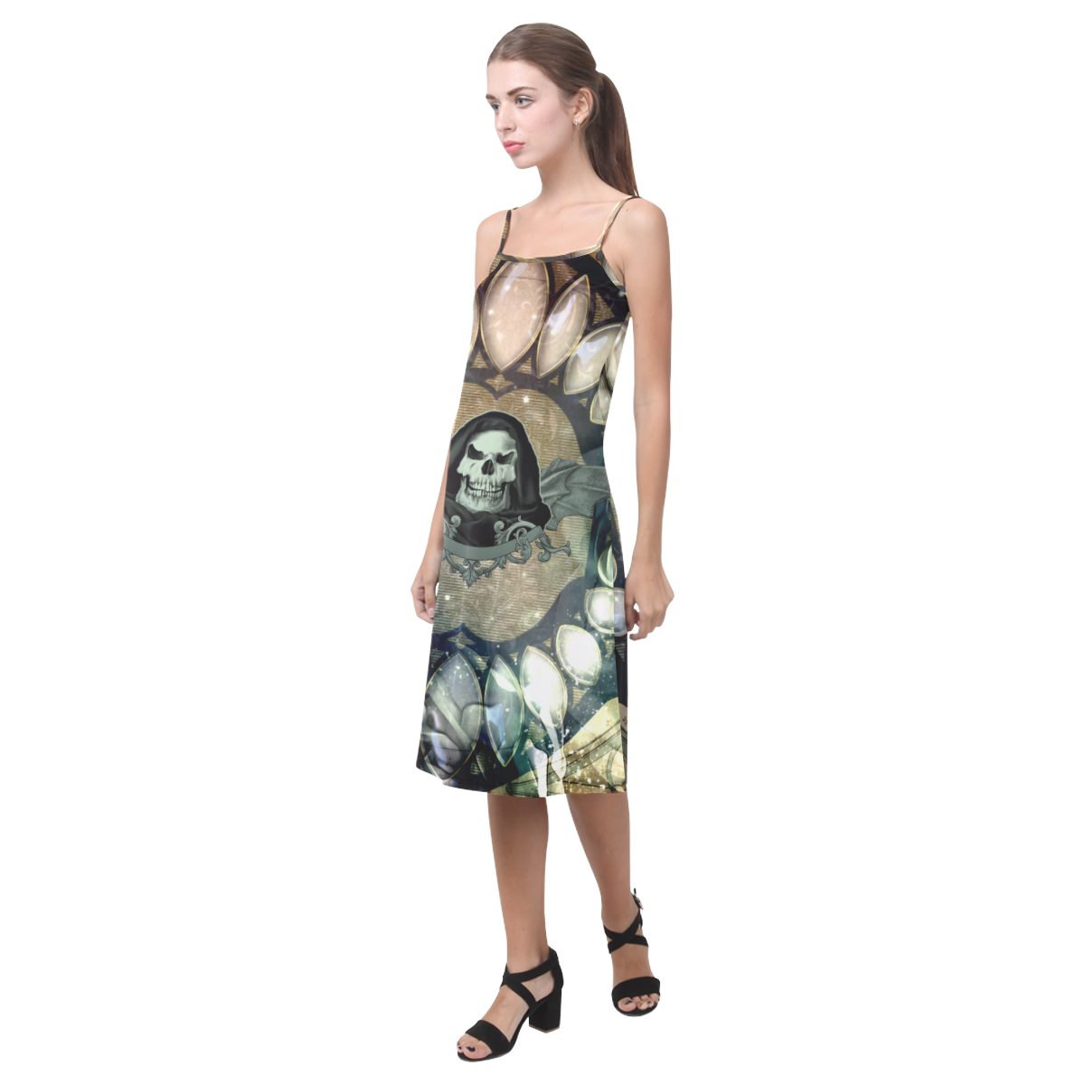 Awesome scary skull Alcestis Slip Dress (Model D05)