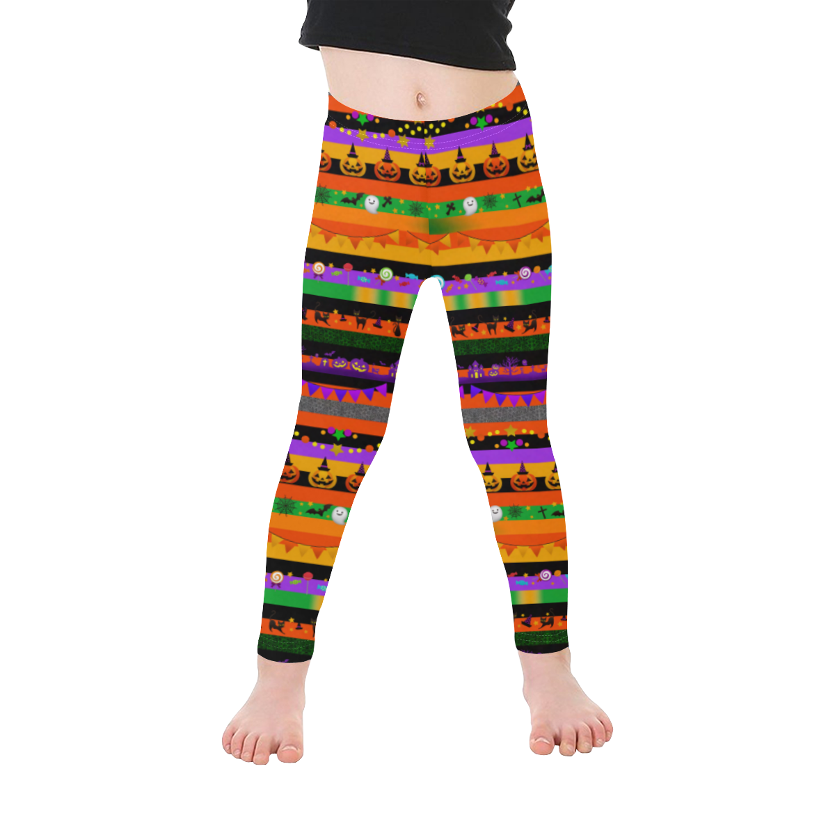 Halloween Icons Striped Kid's Ankle Length Leggings (Model L06)