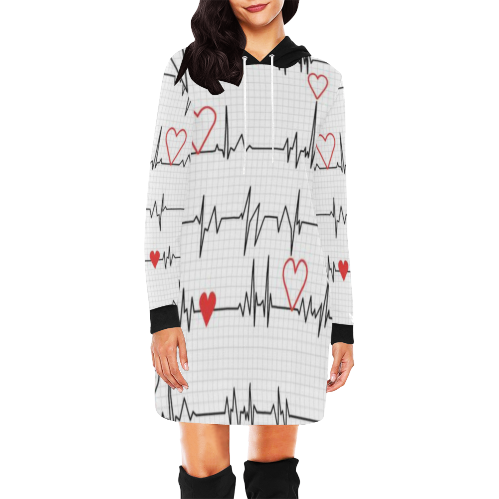 Ekg Hoodie All Over Print Hoodie Mini Dress (Model H27)